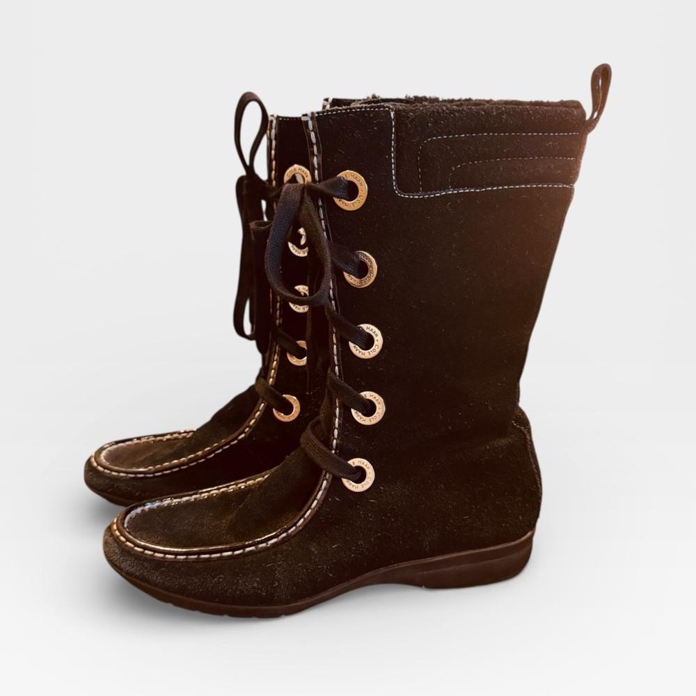Black Suede Lace Up WARM Size 8.5 B Cole Haan Boots